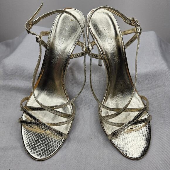 ALDO Gold Strappy High 4in Heels Size 38 / 7½ - Picture 2 of 10